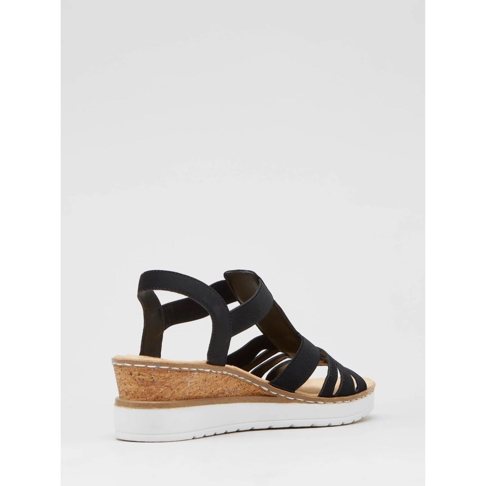 Sandale Compensée Rieker Noire Avec Bordure Perlée