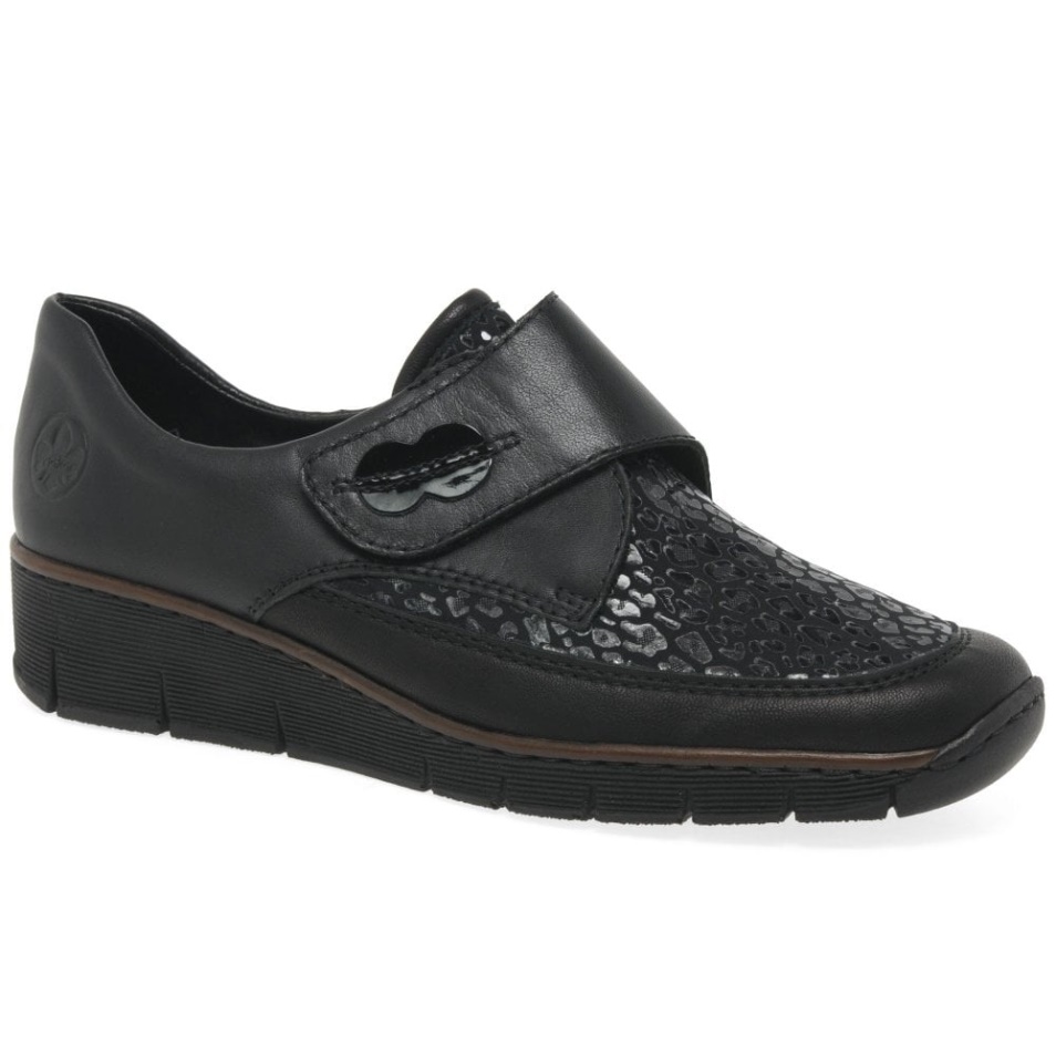 Chaussures Rieker Merry Noires à Fermeture Riptape Pour Femme