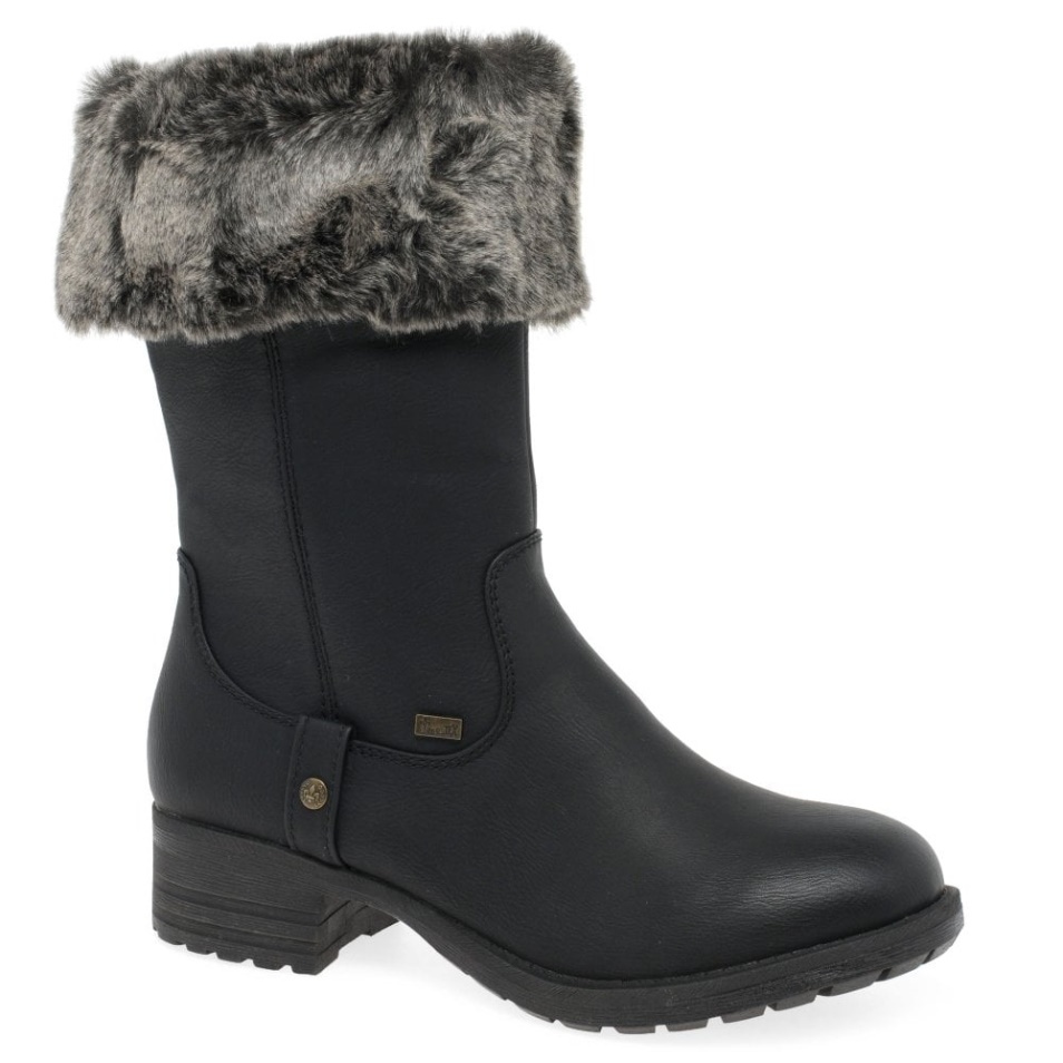 Bottes Rieker Newam Noires Bordées De Fausse Fourrure Résistantes à L'eau