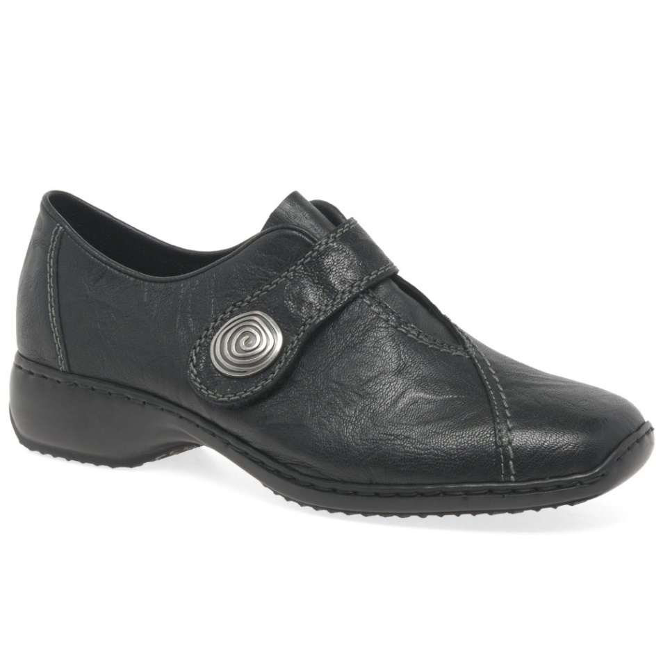 Rieker Swanky Mesdames Rip Tape Chaussures En Cuir Noir