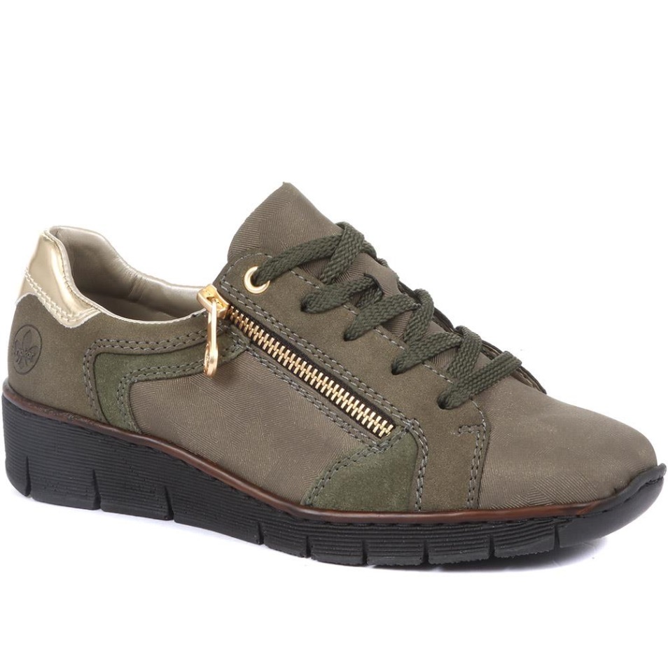 Baskets à Lacets En Cuir Olive Rieker