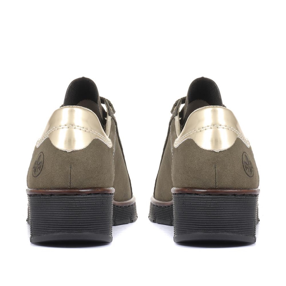 Baskets à Lacets En Cuir Olive Rieker